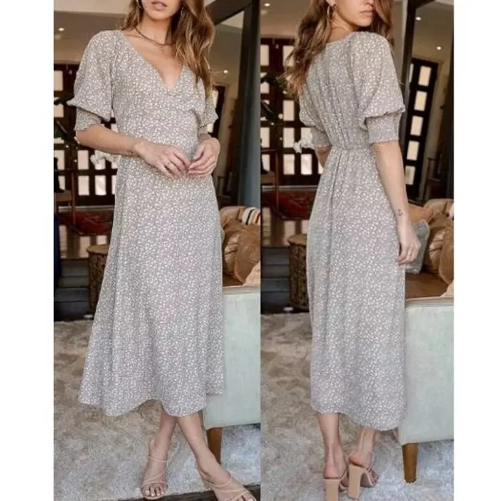 Lulus Lush Times With You Sage Green Floral Puff Sleeve Midi Dress Womens Sz XS - Picture 1 of 10